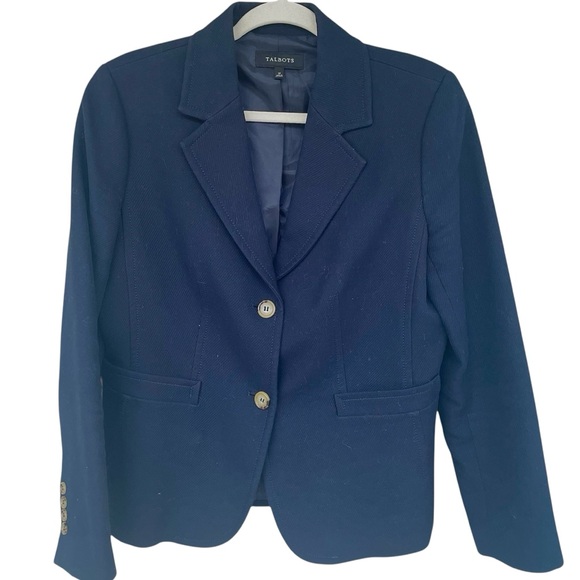 Talbots Jackets & Blazers - Talbots Navy Blue Structured Women's 2 Button Blazer Ribbed Cotton - 12